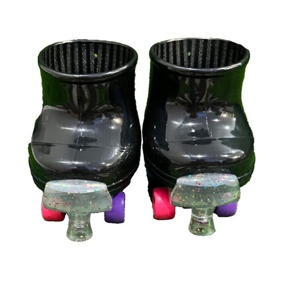 Build-A-Bear Black Rubber Boots with Attached Adjustable Clear Glitter Skates - Picture 4 of 9